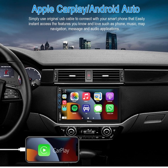 Hieha Car Stereo Compatible with Apple Carplay and Android Auto, 7 Inch Double - Picture 2 of 4